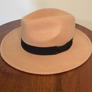 Tan Wool Fedora Hat with Black Band